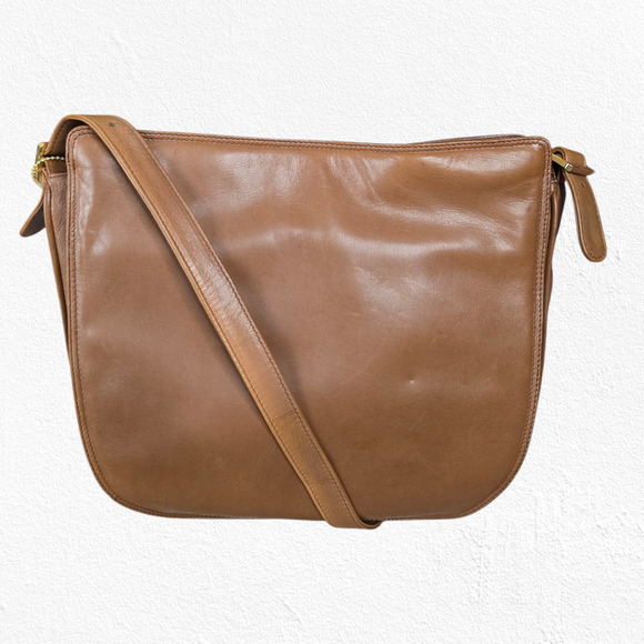 1980s Vintage Cognac Brown Genuine Leather Hudson's Crossbody Designer Purse - Picture 1 of 16